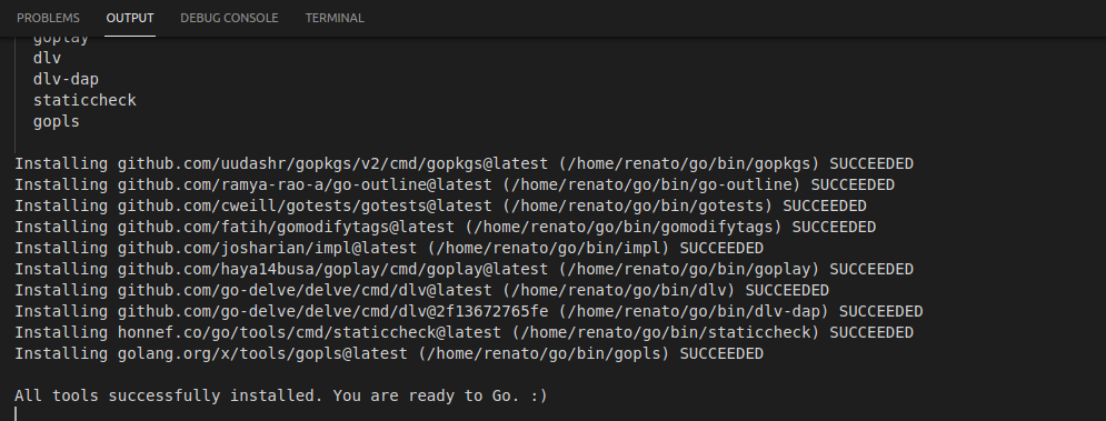Install Go tools result